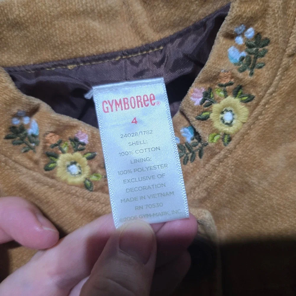 Gymboree  Jacket Kids Size 4 Tan Brown Floral Embroidered Button Up